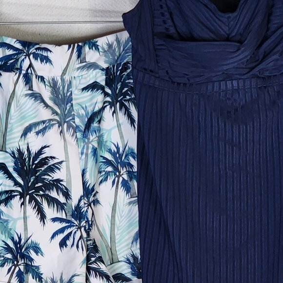 Rotita Navy Peacock Tropical Trees Print Surplice Poly Elastane Tankini Set Sz S - Picture 2 of 16